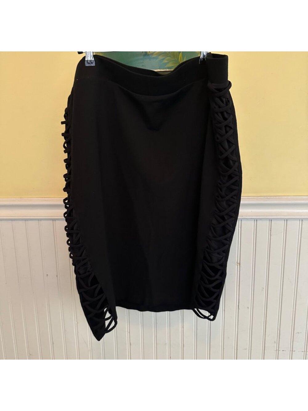 Torrid Black Midi Skirt With Lattice Side Detailing And Stretch Waistband